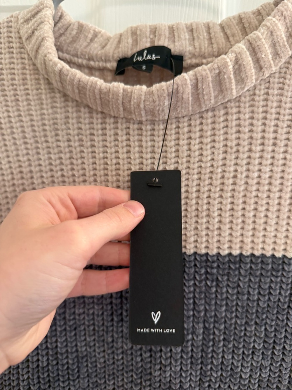 Lulu's Cream, Gray, Brown & Rust Striped Waffle-Knit Crew Sweater (New w/ tags) - Picture 3 of 3